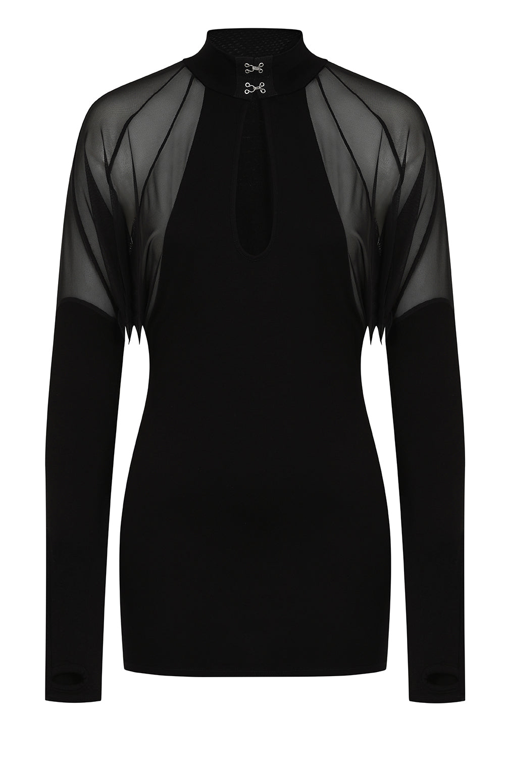 Necessary Evil Vespertilio Batwing Top – Black Mesh Gothic Long Sleeve