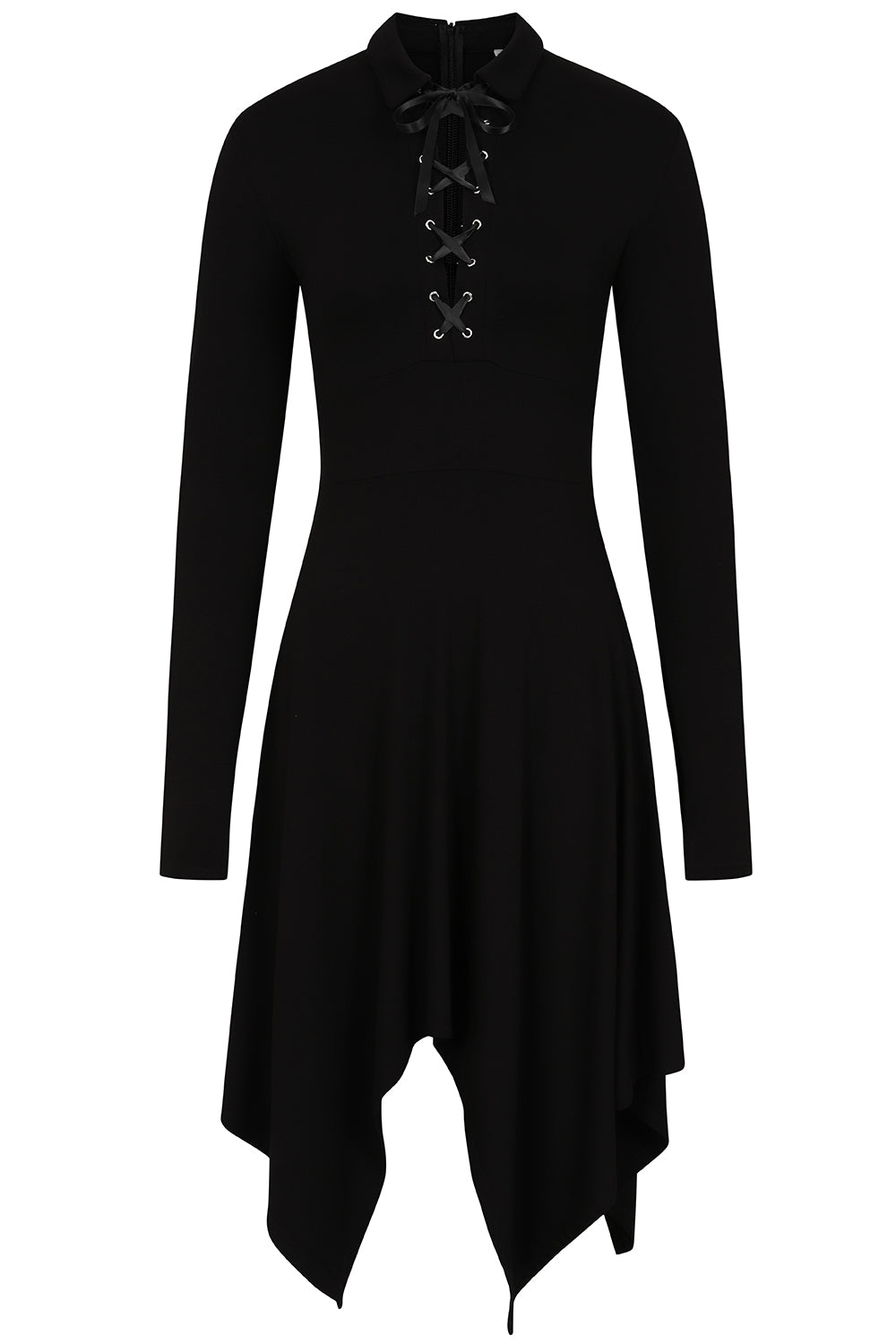 Necessary Evil Kali Gothic Handkerchief Hem Midi Dress - Black Long Sleeve