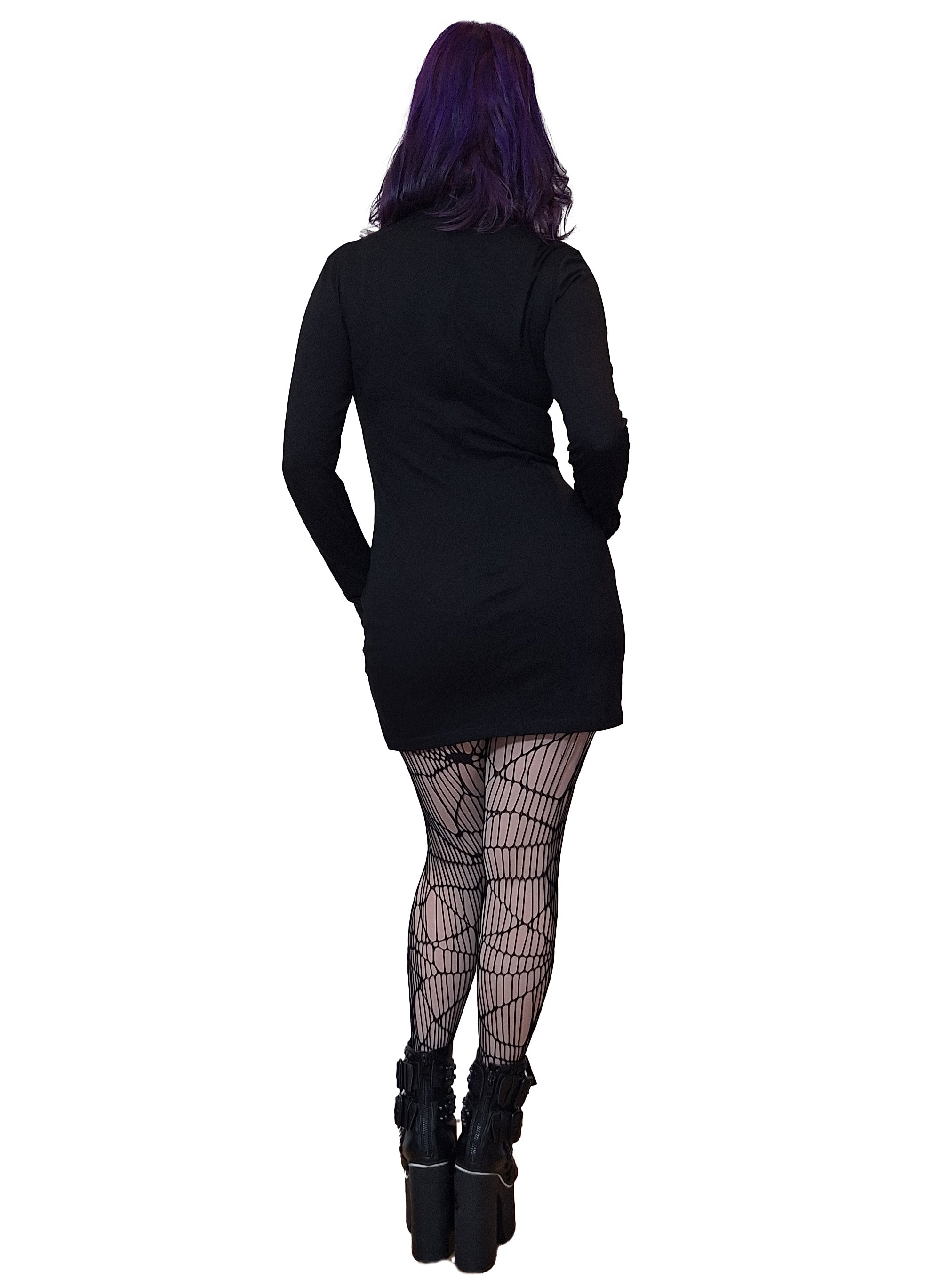 Necessary Evil Athena Vampire Skull Print Gothic Mini Dress – Grey