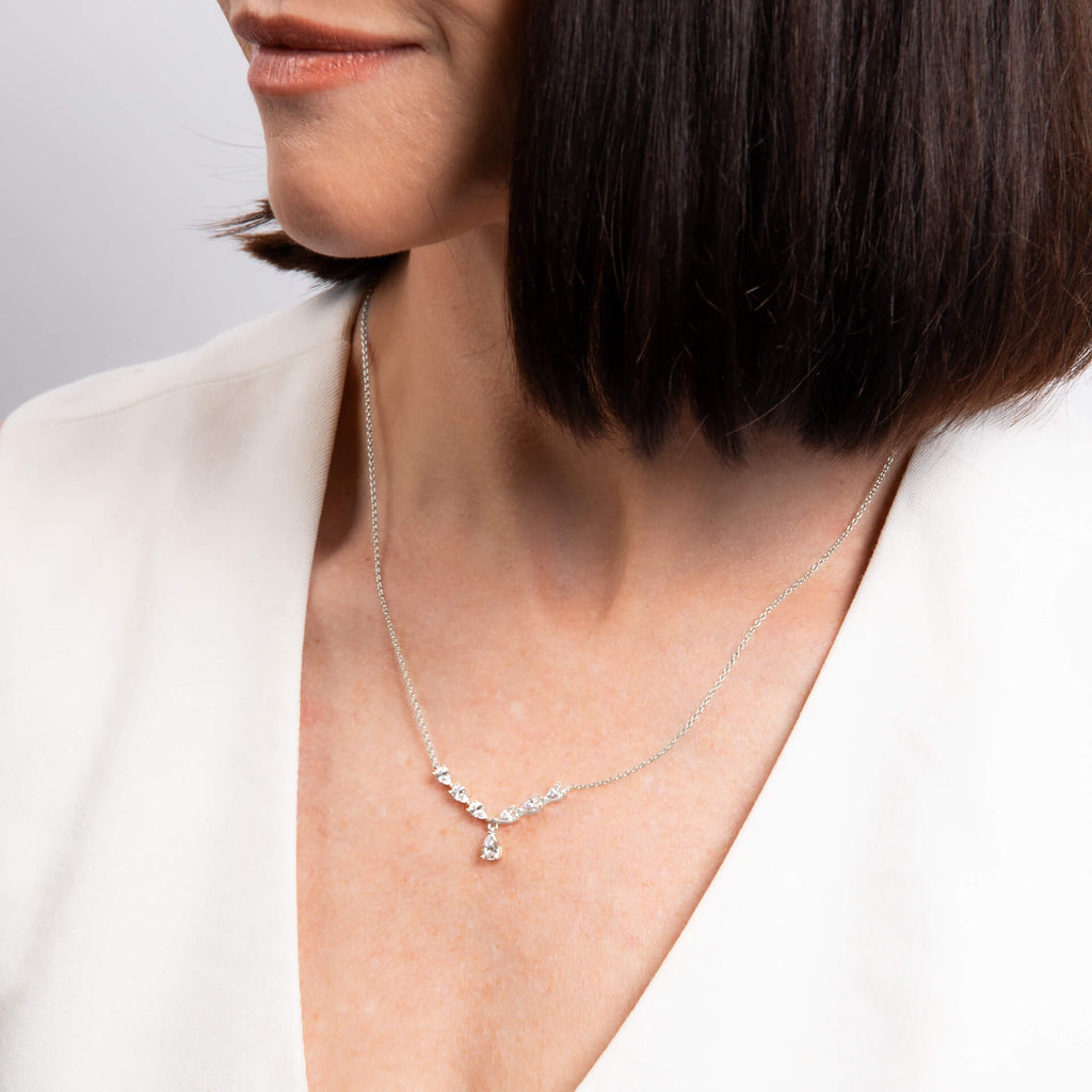 Diamonfire Sterling Silver Teardrop Zirconia Statement Necklace