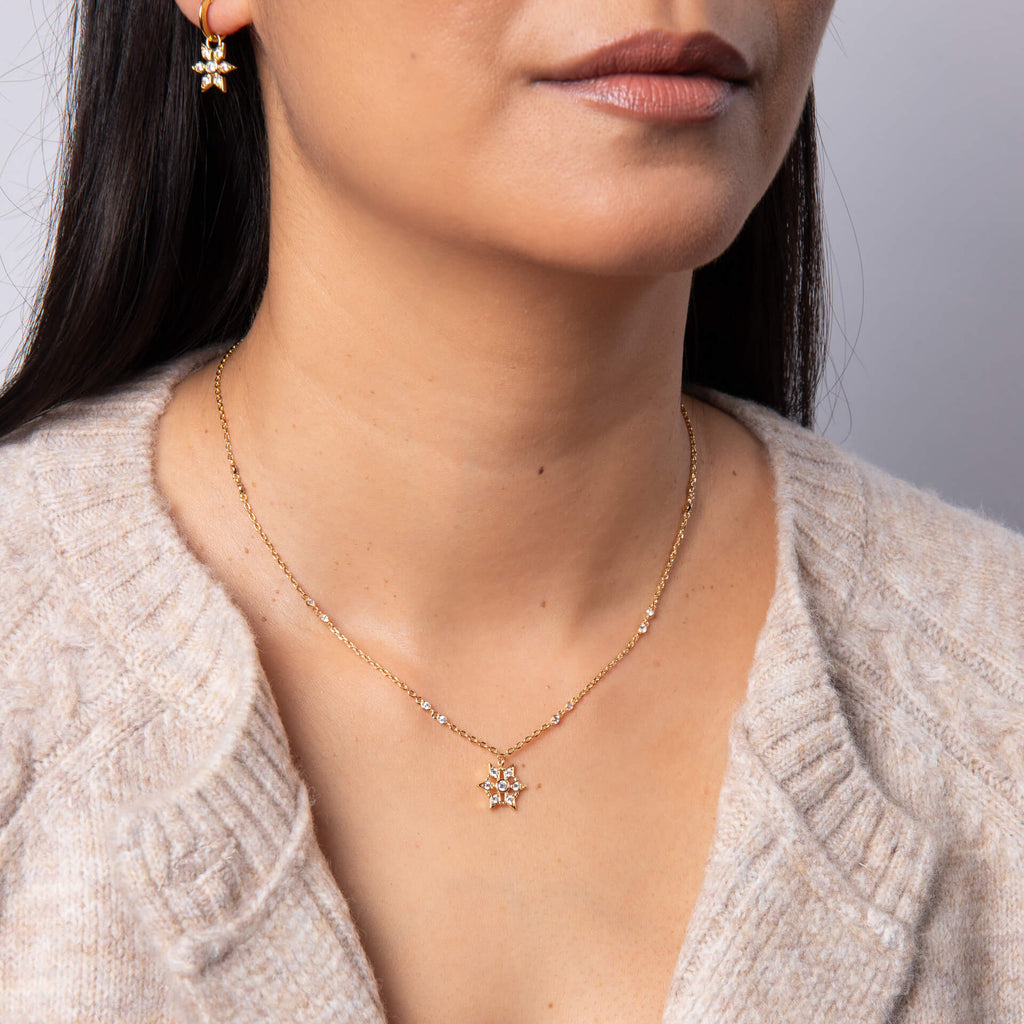 Laura Ashley Bowen Star Necklace – Gold Plated Brass & Cubic Zirconia