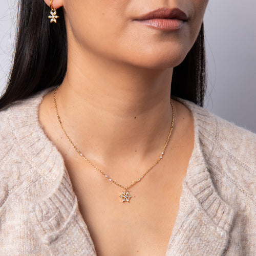Laura Ashley Bowen Star Necklace – Gold Plated Brass & Cubic Zirconia