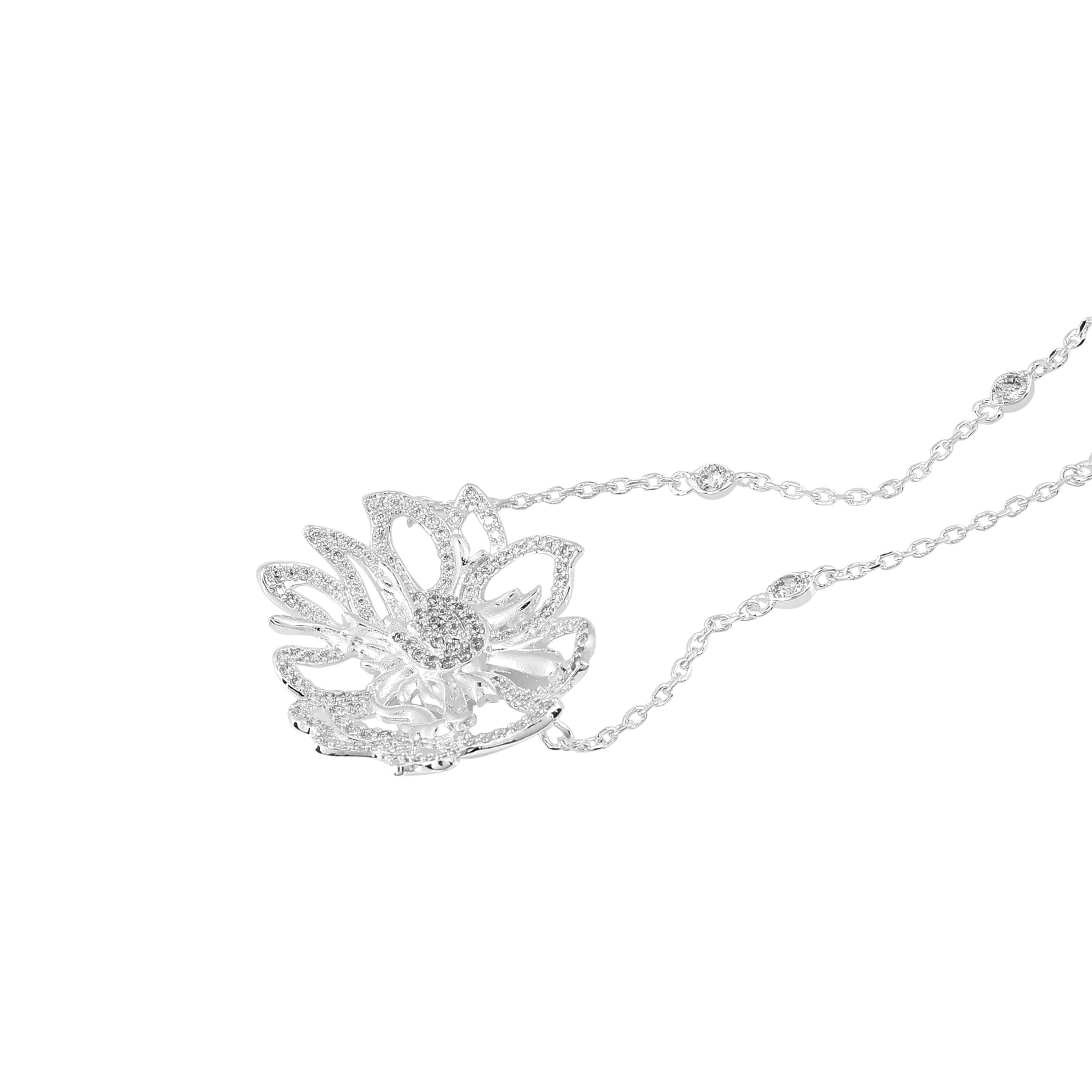 Redford Vine Flower Necklace | Silver-Plated Brass with Cubic Zirconia