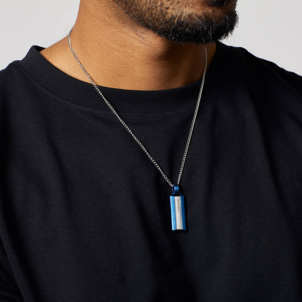 Gecko Jewellery Blue Stainless Steel Dog Tag Necklace for Men