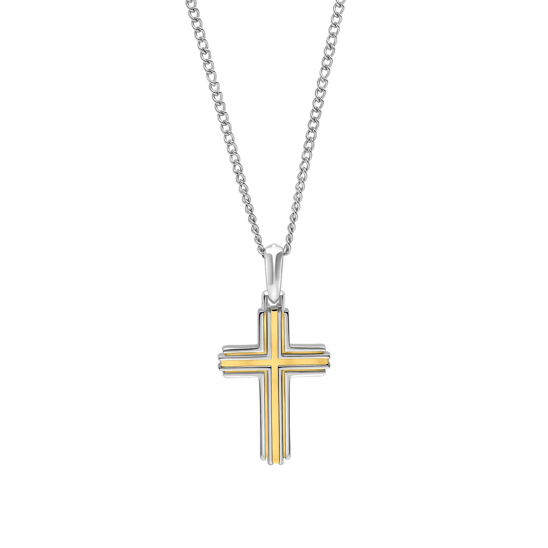 Gecko Jewellery Two Tone Stainless Steel Layered Cross Necklace