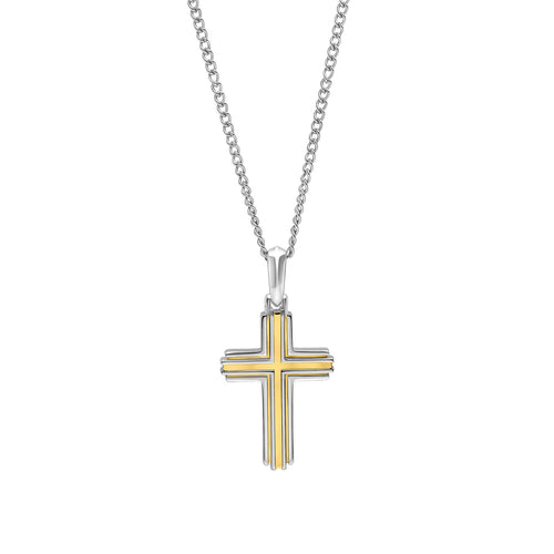 Gecko Jewellery Two Tone Stainless Steel Layered Cross Necklace