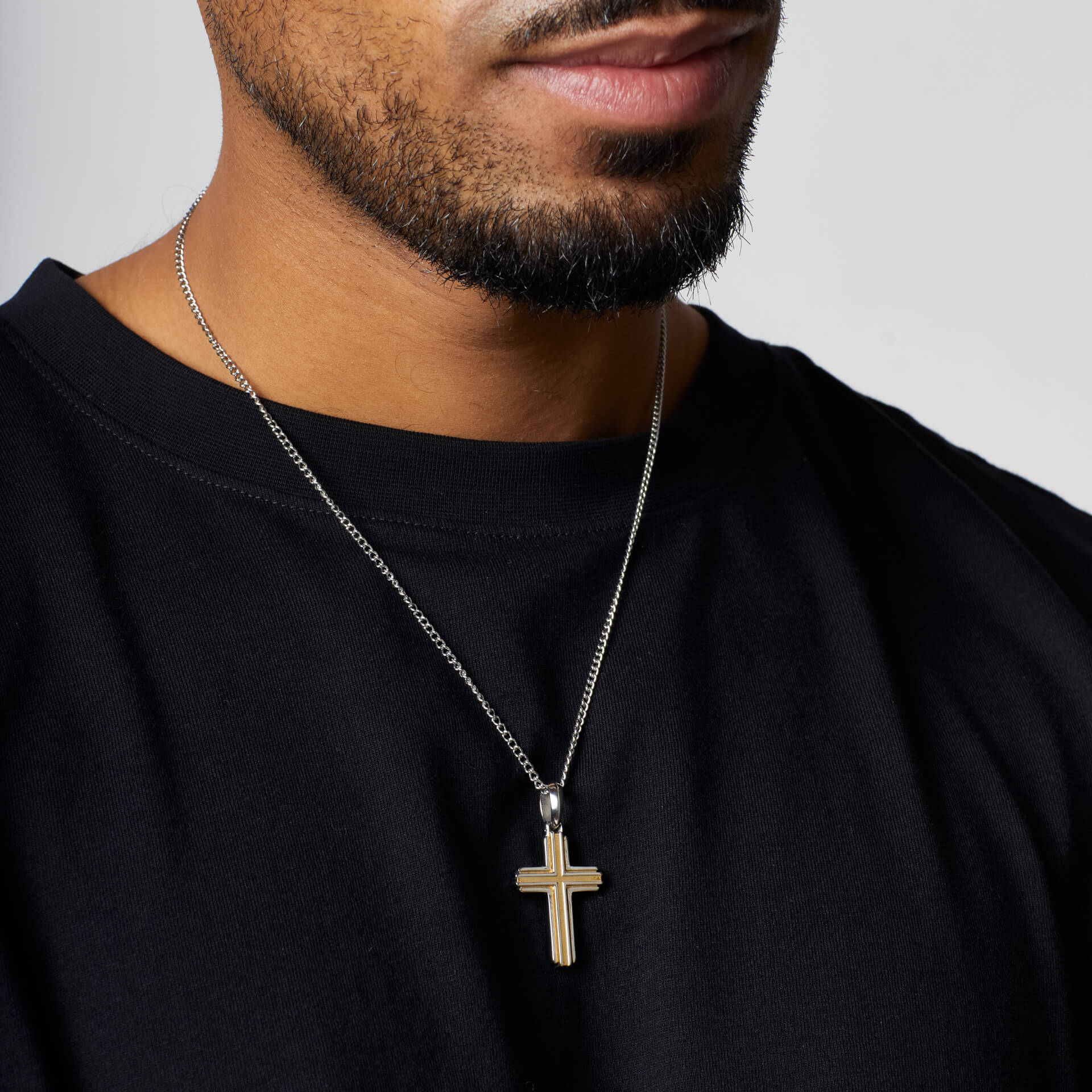 Gecko Jewellery Two Tone Stainless Steel Layered Cross Necklace