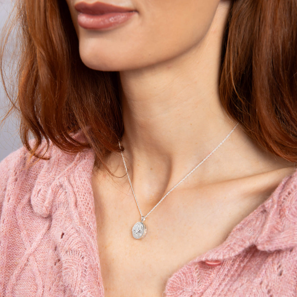 Blue Birds Locket Necklace in Recycled Sterling Silver | Gecko Jewellery