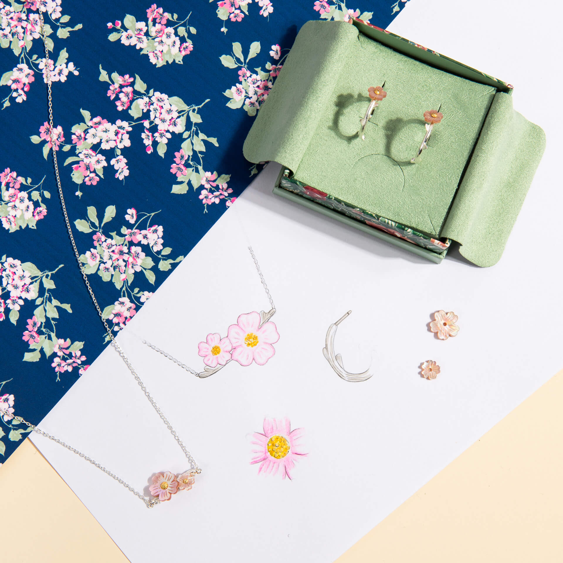 Gecko Jewellery Cherry Blossom Ditsy Hoop Earrings in Sterling Silver