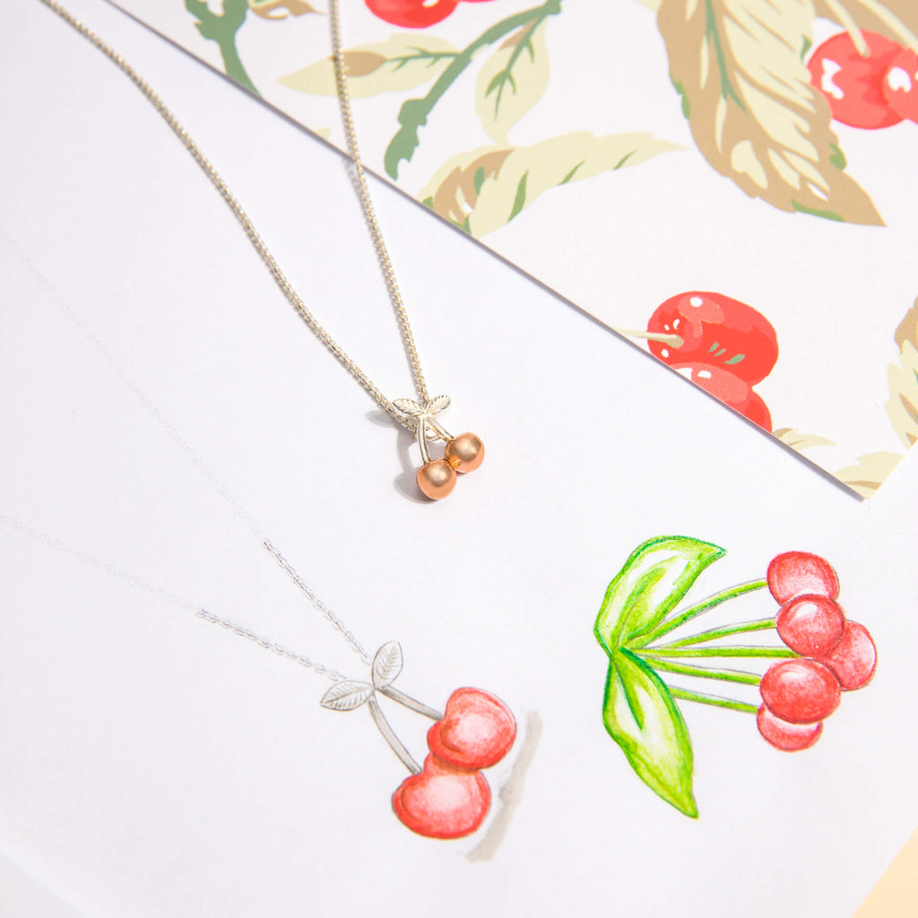 Gecko Jewellery Cranwell Orchard Cherry Necklace - Rose Gold Silver