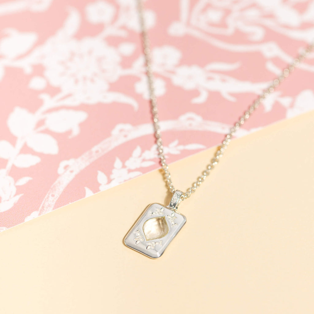 Gecko Jewellery Foscot Damask White Topaz Necklace in Sterling Silver