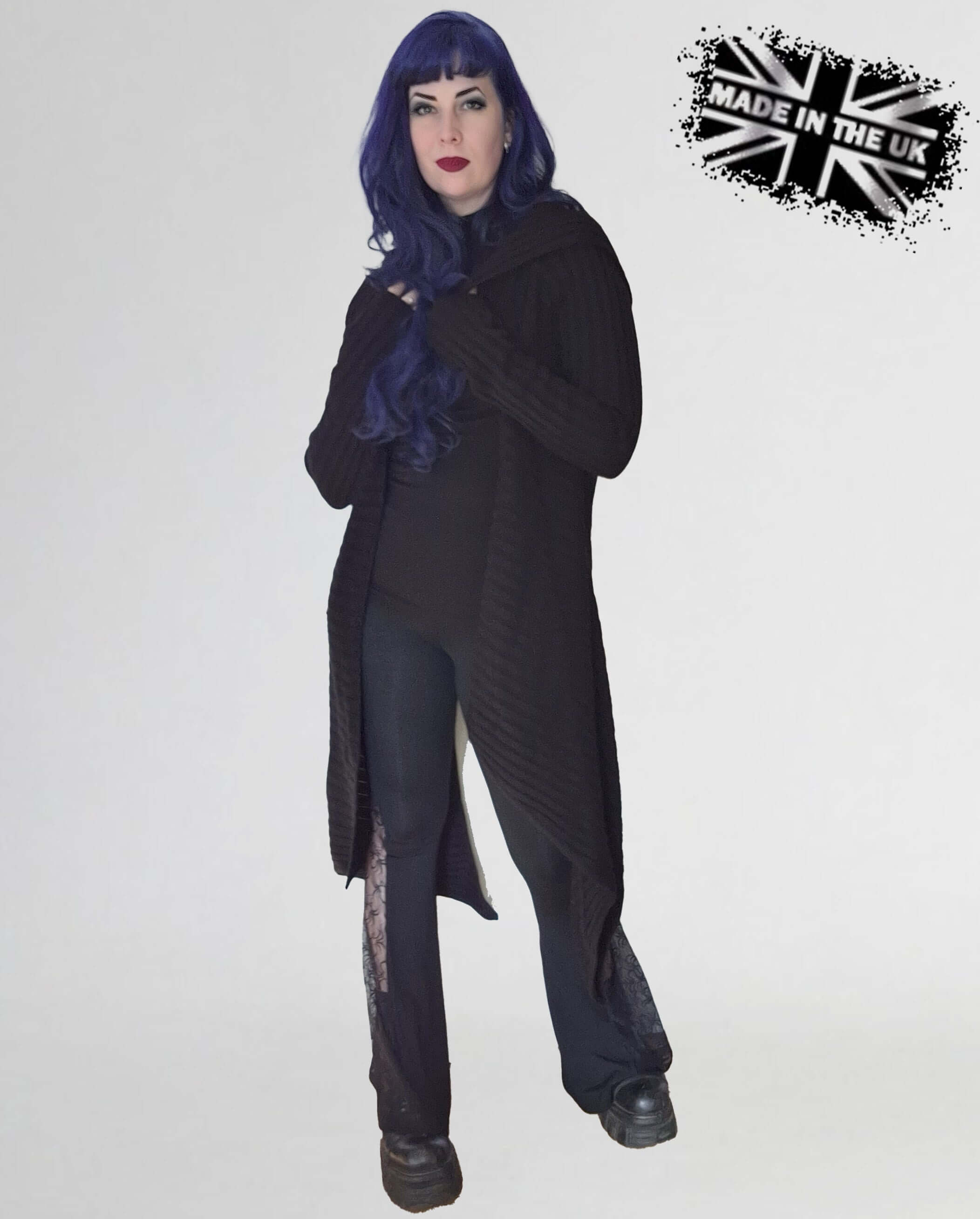 Necessary Evil Sabrina Ribbed Hooded Cardigan – Black Draped Gothic Wrap