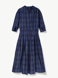 No More Nobody Talitha Organic Linen Midi Dress with Pockets – Navy Check