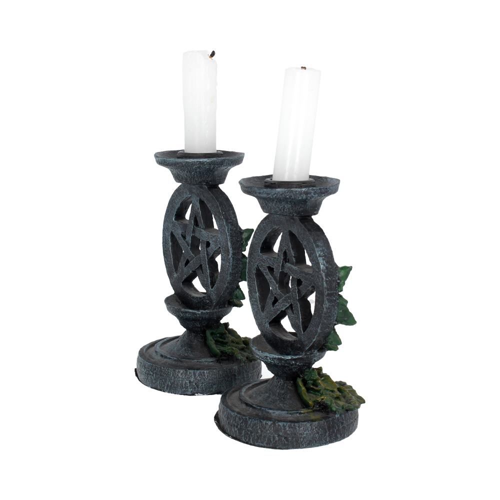 Nemesis Now Pentagram Candlesticks – Hand-Painted Ivy Design Pair