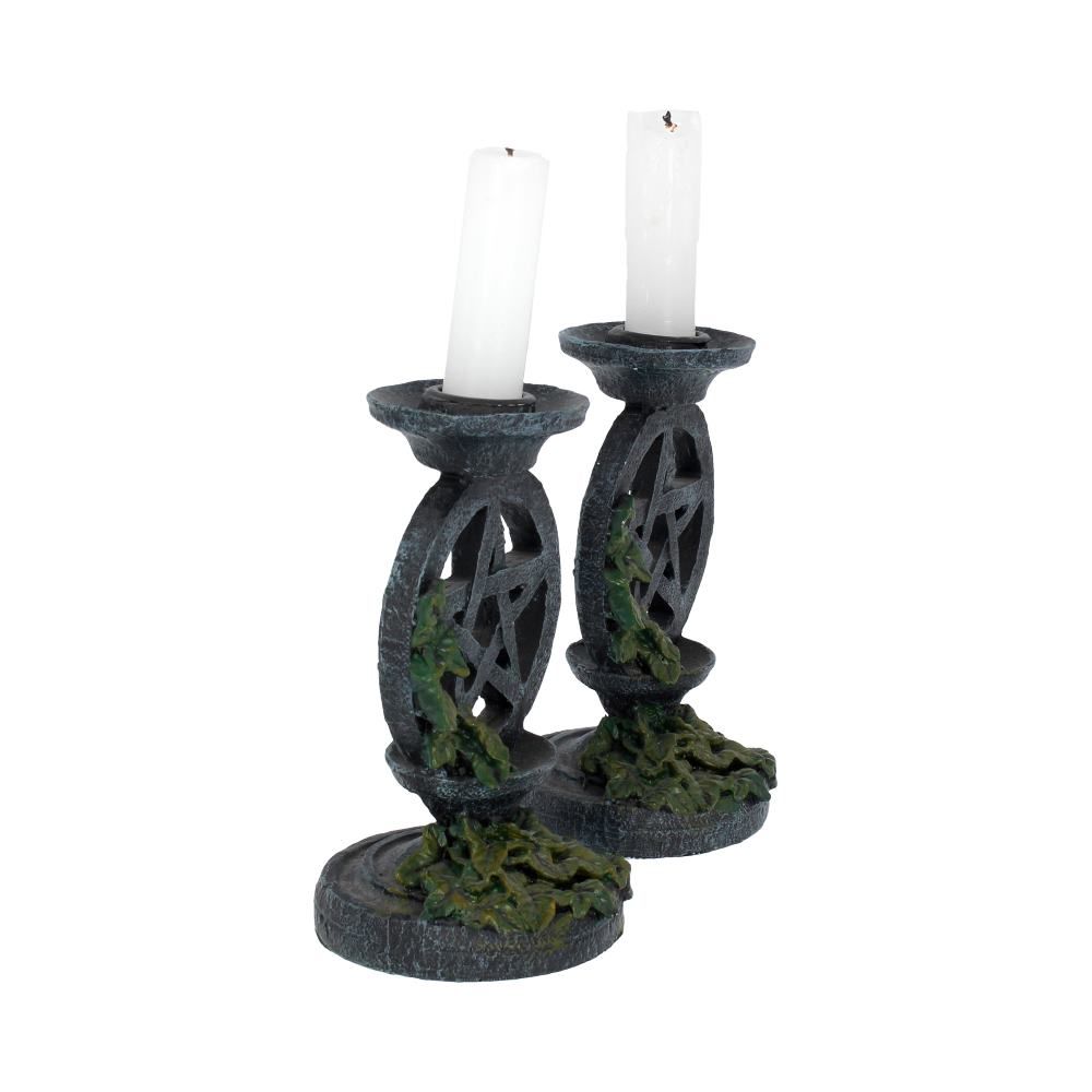 Nemesis Now Pentagram Candlesticks – Hand-Painted Ivy Design Pair