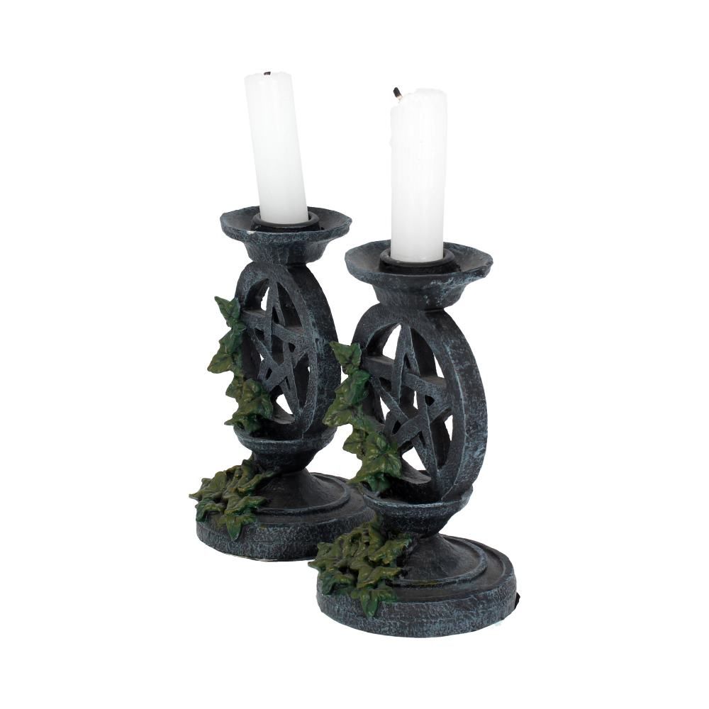 Nemesis Now Pentagram Candlesticks – Hand-Painted Ivy Design Pair