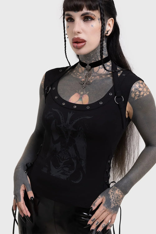 Killstar Noctivagant Baphomet Lace-Up Top – Gothic Cotton Tank