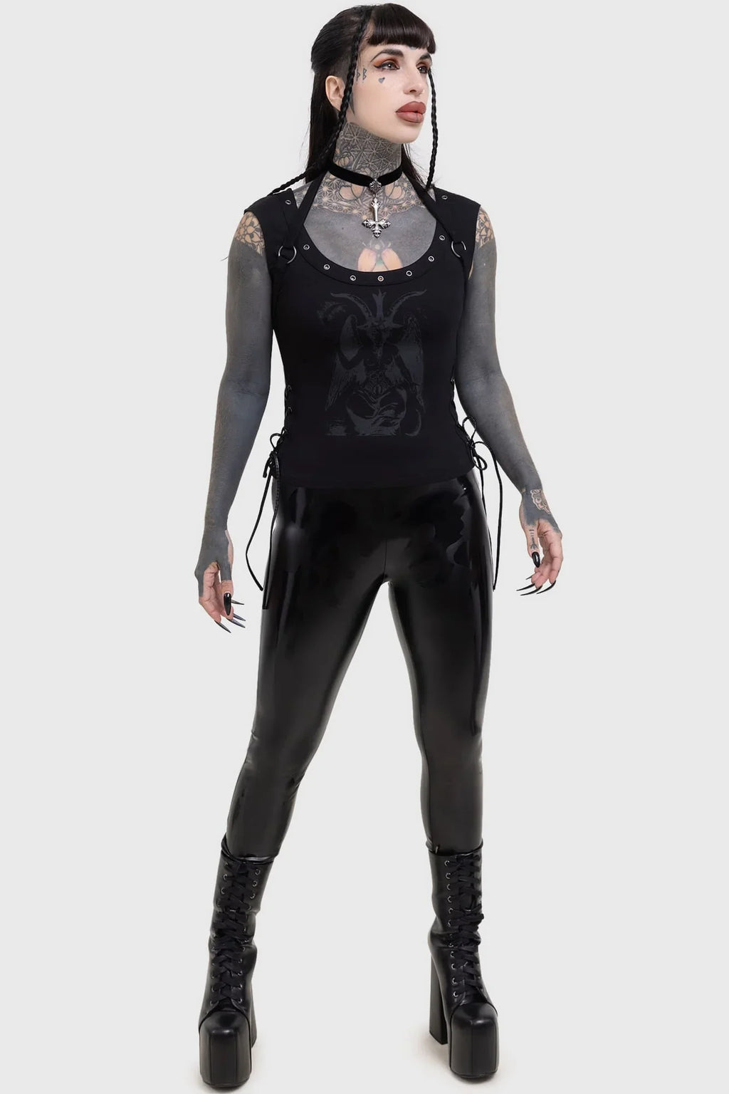 Killstar Noctivagant Baphomet Lace-Up Top – Gothic Cotton Tank