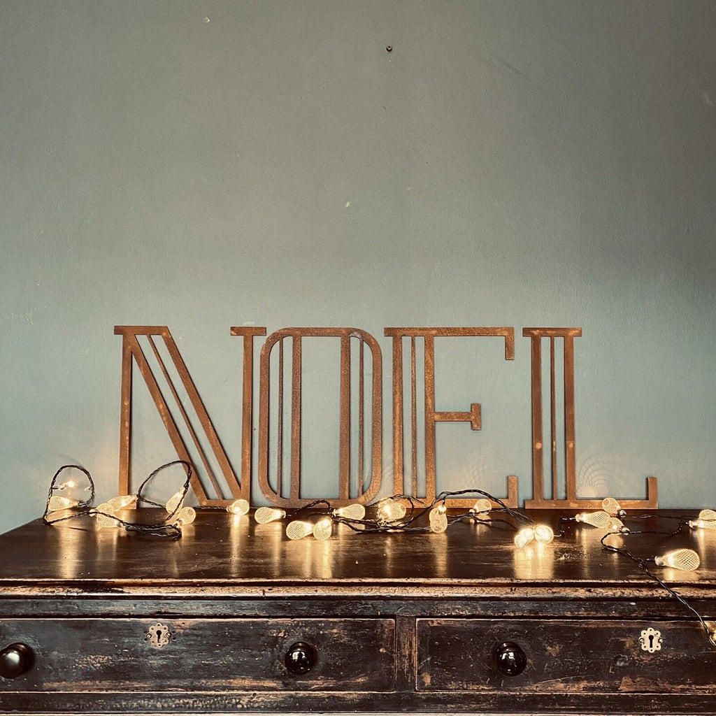 NOEL Metal Christmas Mantle Decor – Rustic Art Deco Steel Letters by RWN