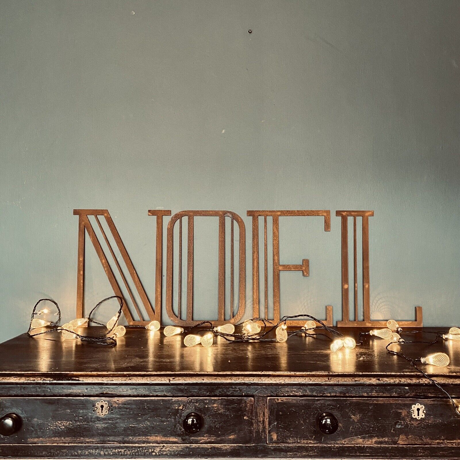 NOEL Metal Christmas Mantle Decor – Rustic Art Deco Steel Letters by RWN
