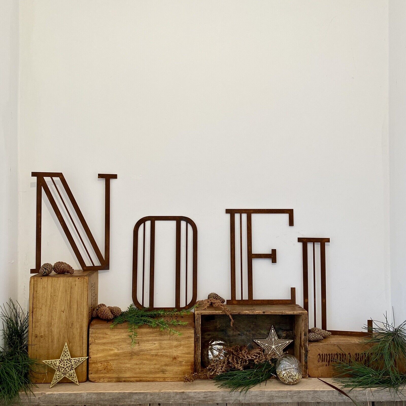 NOEL Metal Christmas Mantle Decor – Rustic Art Deco Steel Letters by RWN