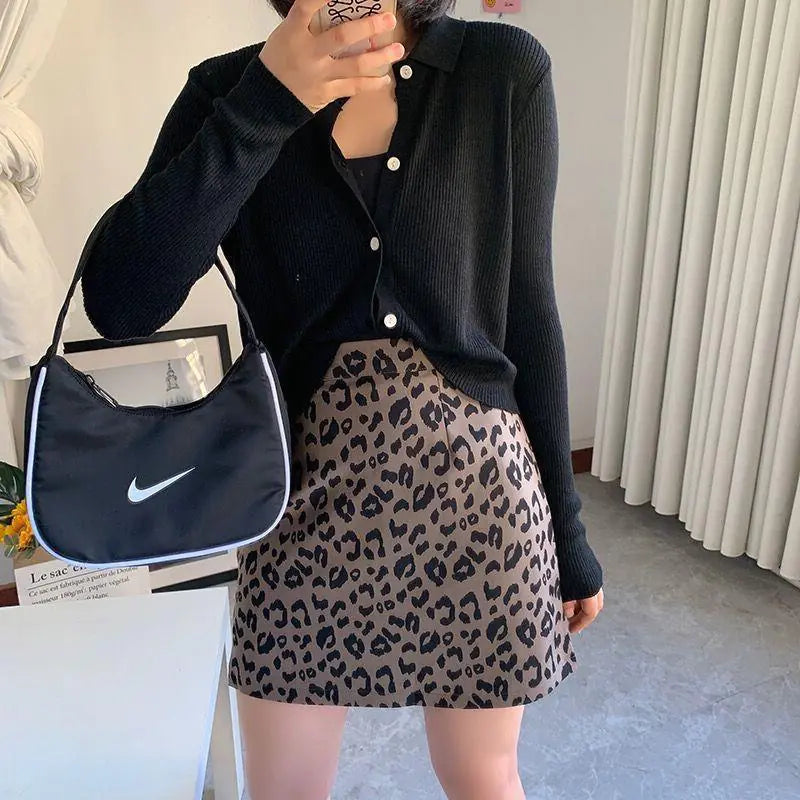 Leopard Print Mini Skirt – High Waist A-Line – Built-In Shorts