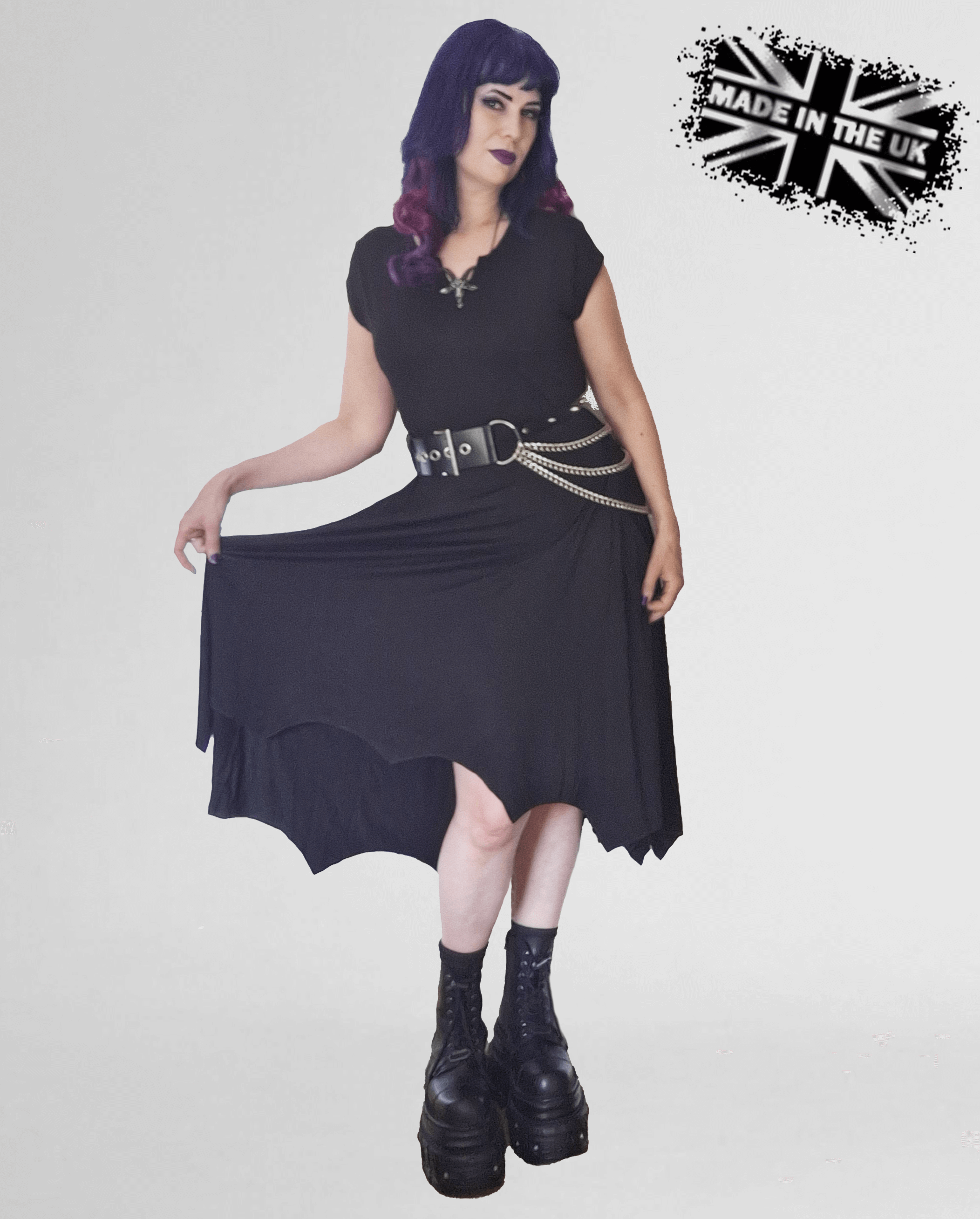 Necessary Evil Evaki Gothic Hi-Low Dress | Bat Wing Hem with Pockets