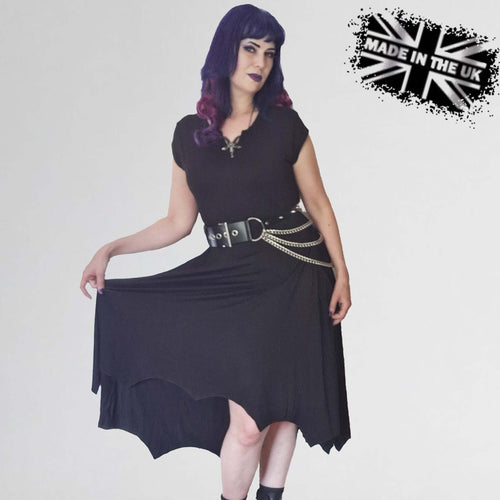 Necessary Evil Evaki Gothic Hi-Low Dress | Bat Wing Hem with Pockets