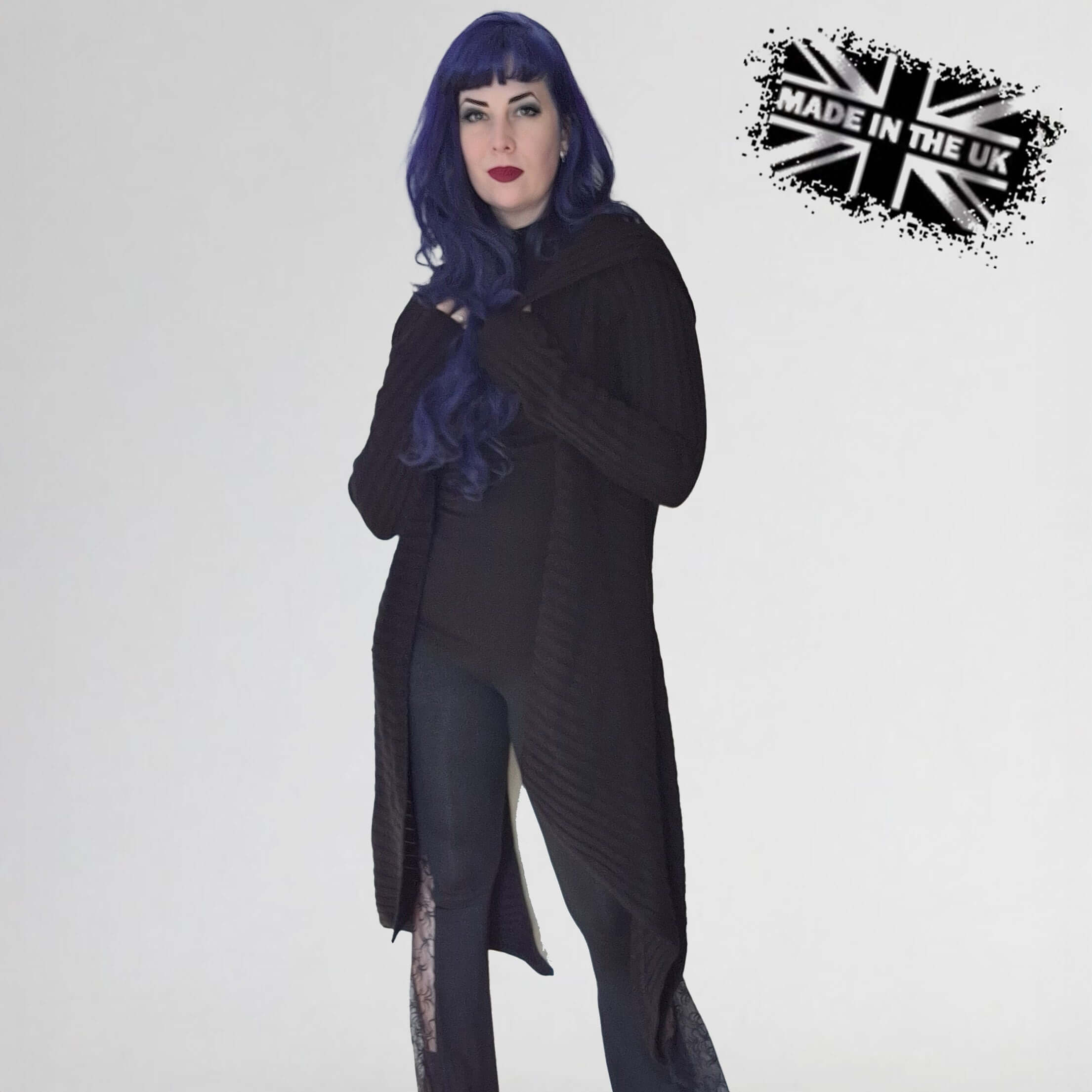 Necessary Evil Sabrina Ribbed Hooded Cardigan – Black Draped Gothic Wrap