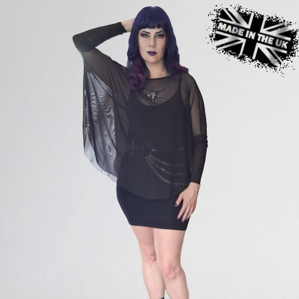 Necessary Evil Circe Mesh Top – Sheer Gothic Oversized Layering Top