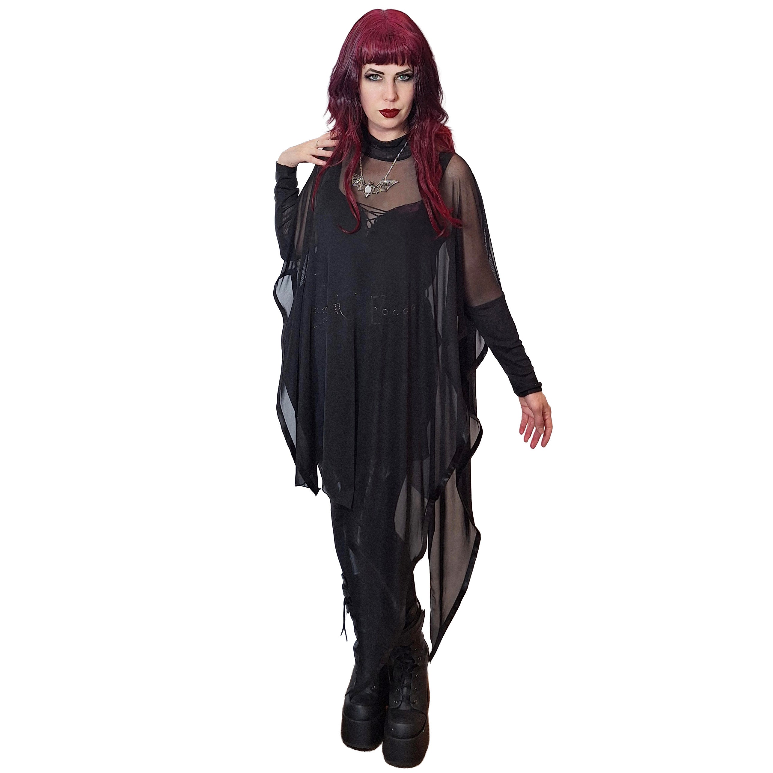 Necessary Evil Anahita Sheer Black Mesh Gothic Layer Dress – UK Made