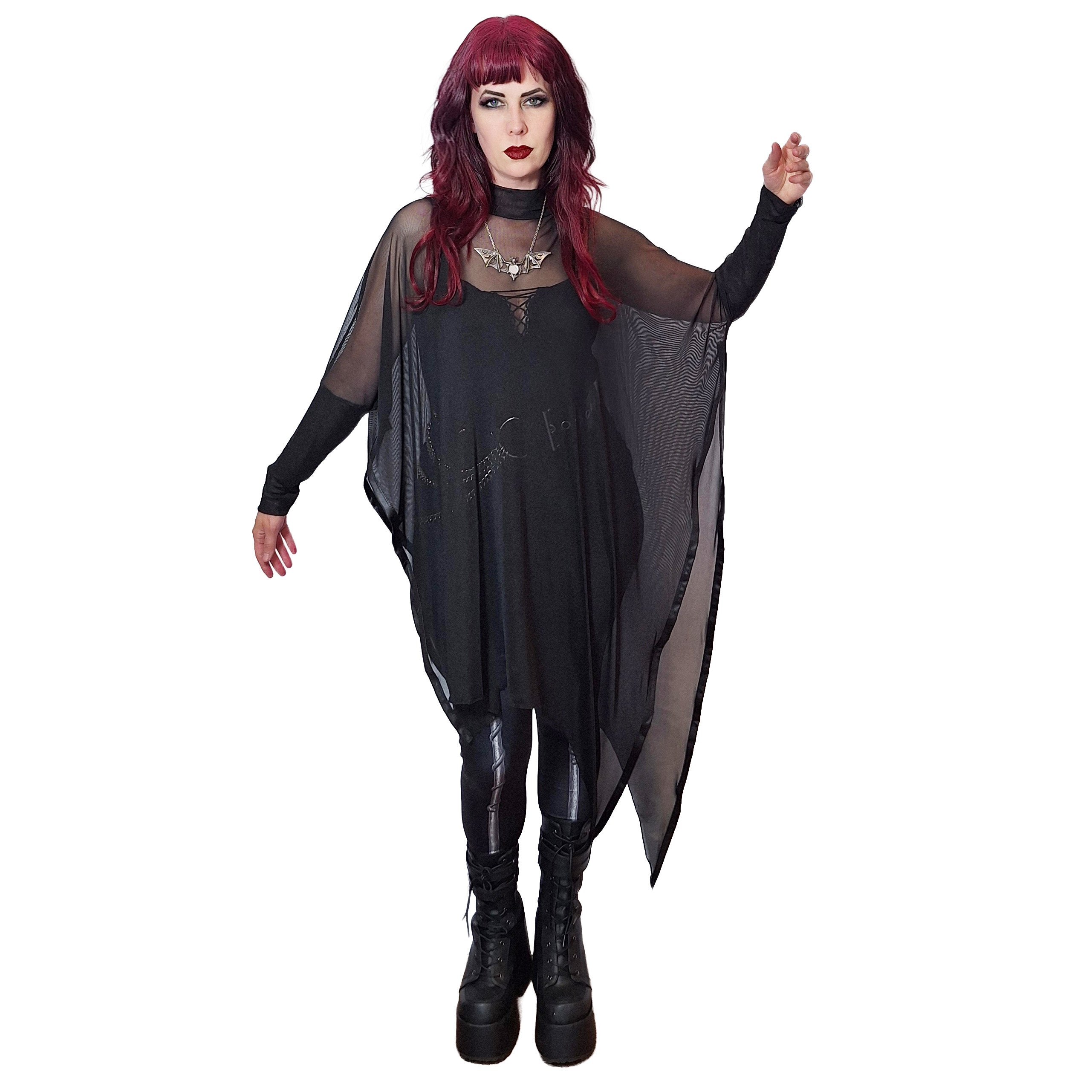 Necessary Evil Anahita Sheer Black Mesh Gothic Layer Dress – UK Made