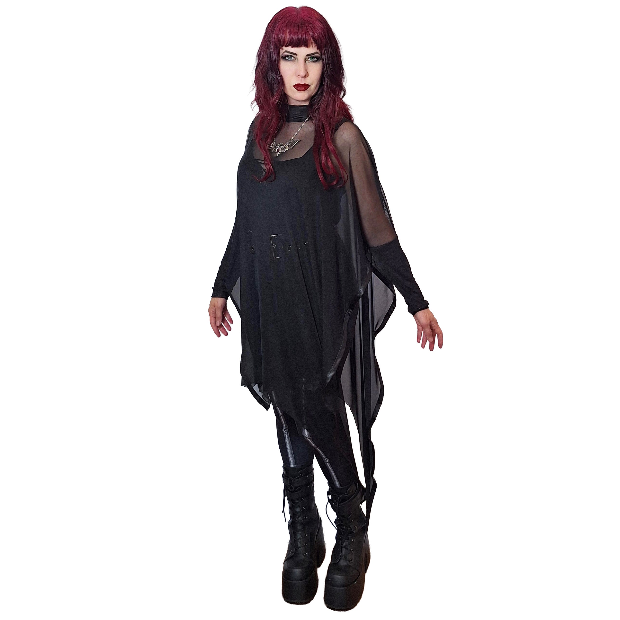 Necessary Evil Anahita Sheer Black Mesh Gothic Layer Dress – UK Made