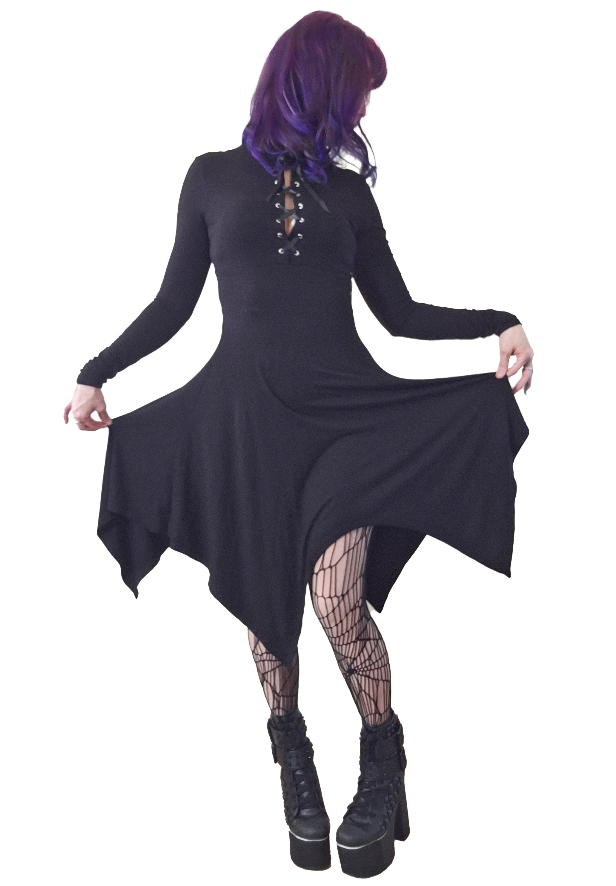 Necessary Evil Kali Gothic Handkerchief Hem Midi Dress - Black Long Sleeve