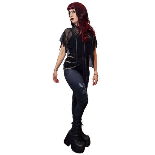 Necessary Evil Leutogi Black Mesh Bat Wing Cape Top with Faux Leather