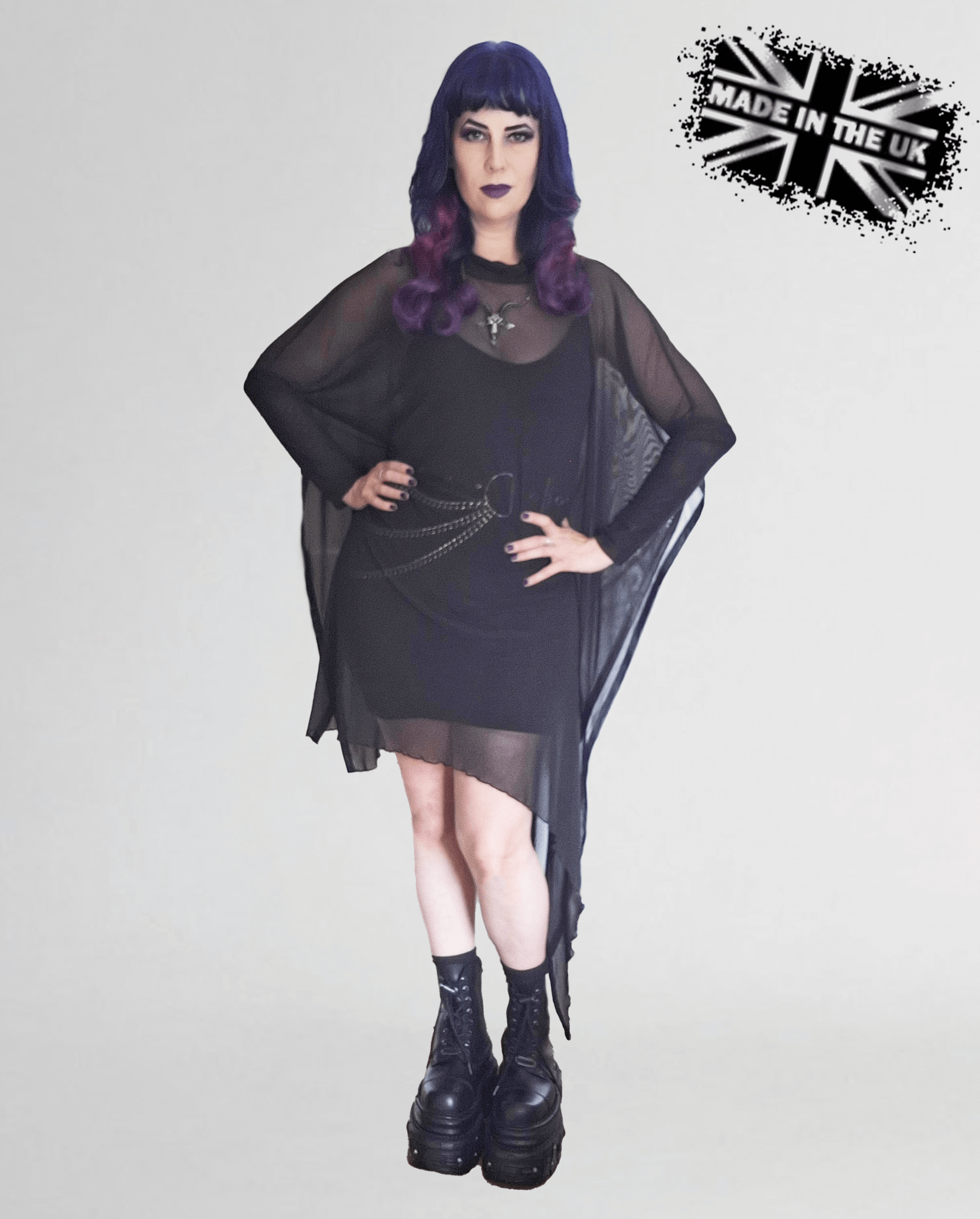 Necessary Evil Anahita Gothic Mesh Layer Dress – Black Faux Leather
