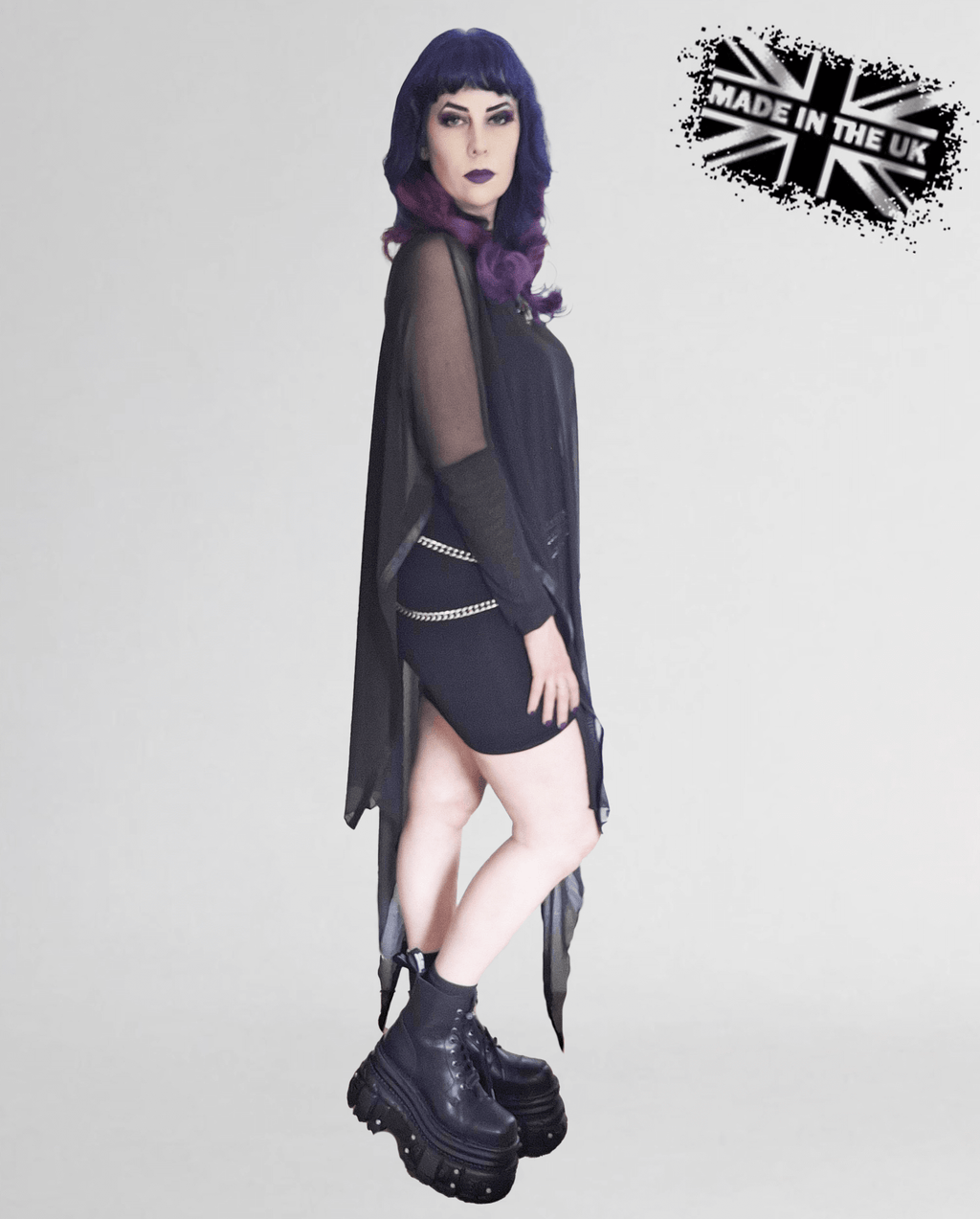 Necessary Evil Anahita Gothic Mesh Layer Dress – Black Faux Leather