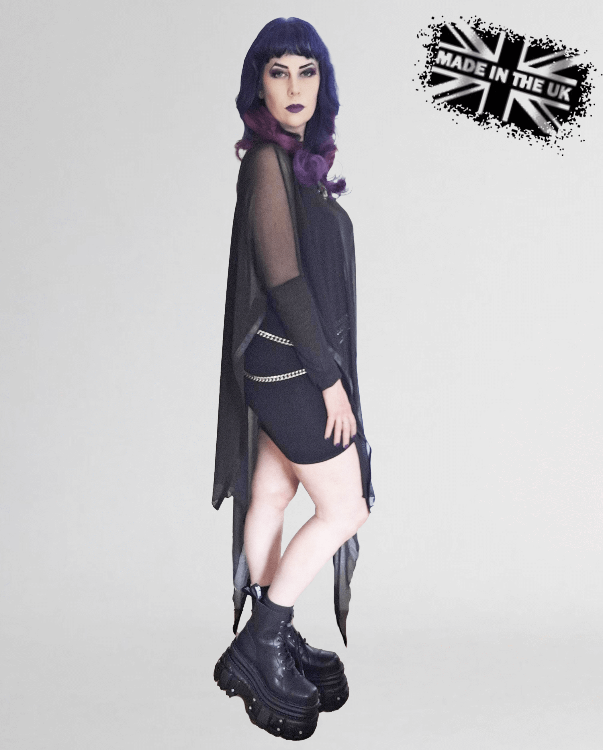 Necessary Evil Anahita Gothic Mesh Layer Dress – Black Faux Leather