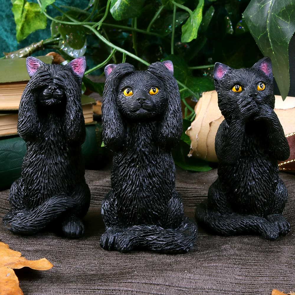 Nemesis Now Three Wise Felines – Black Cat Figurine Set, 8.5cm