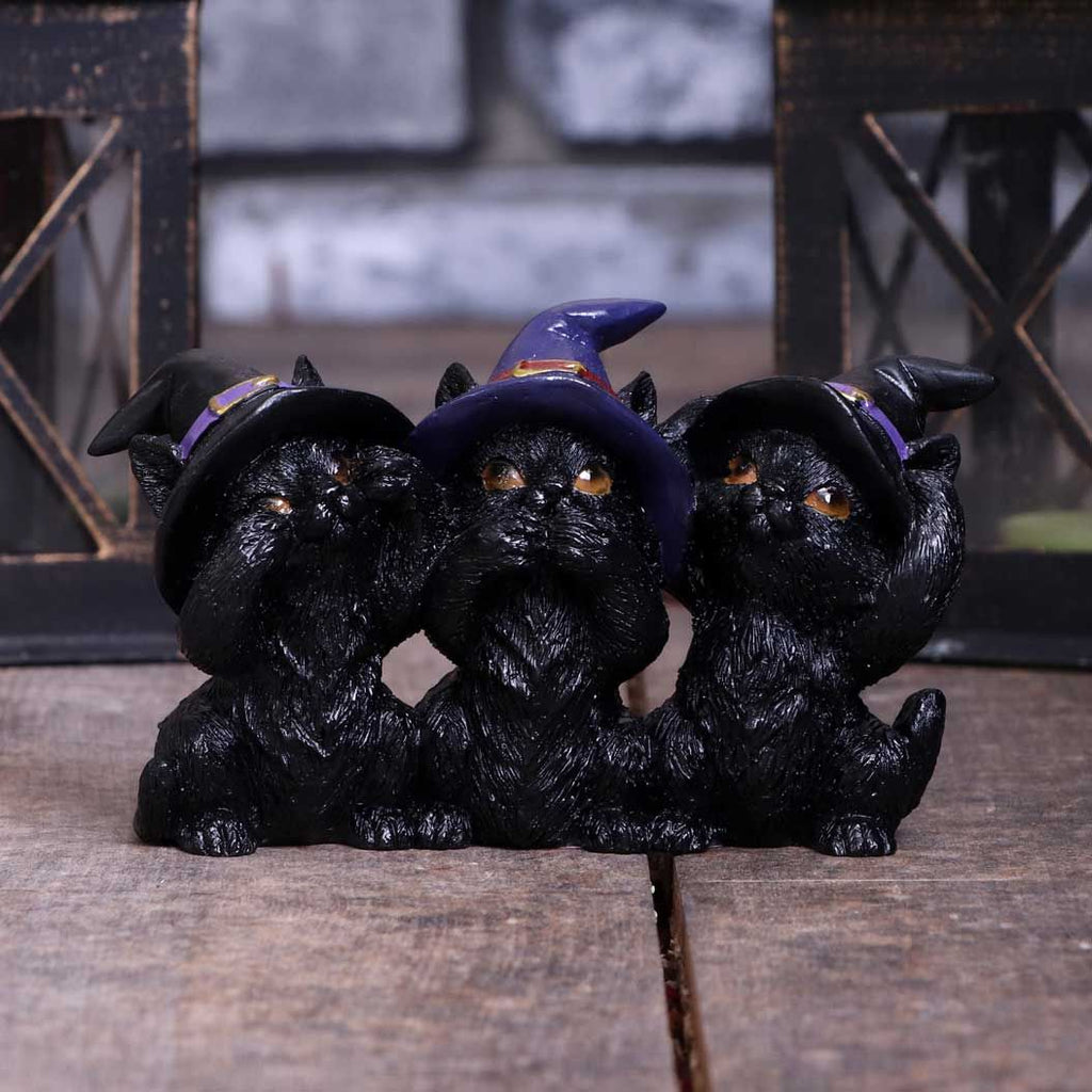 Nemesis Now Three Wise Black Cats | Hand-Painted Gothic Witchy Decor