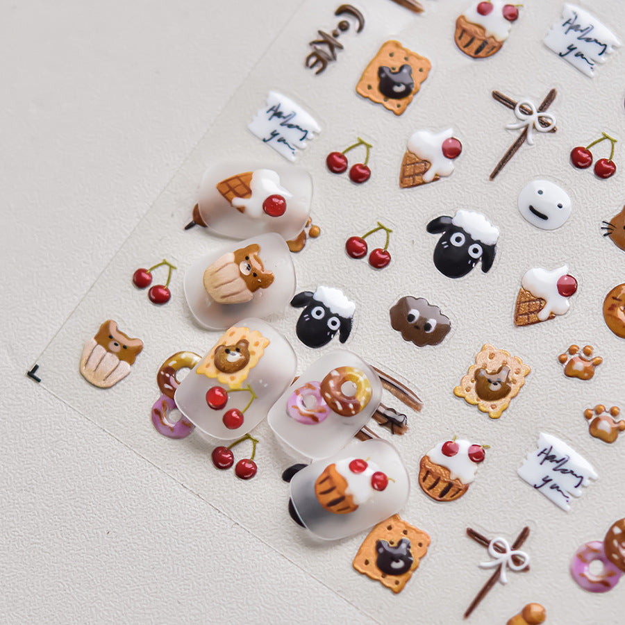 Sheep and Cherry Nail Deco Stickers - LuLuFun Studio Art Decals
