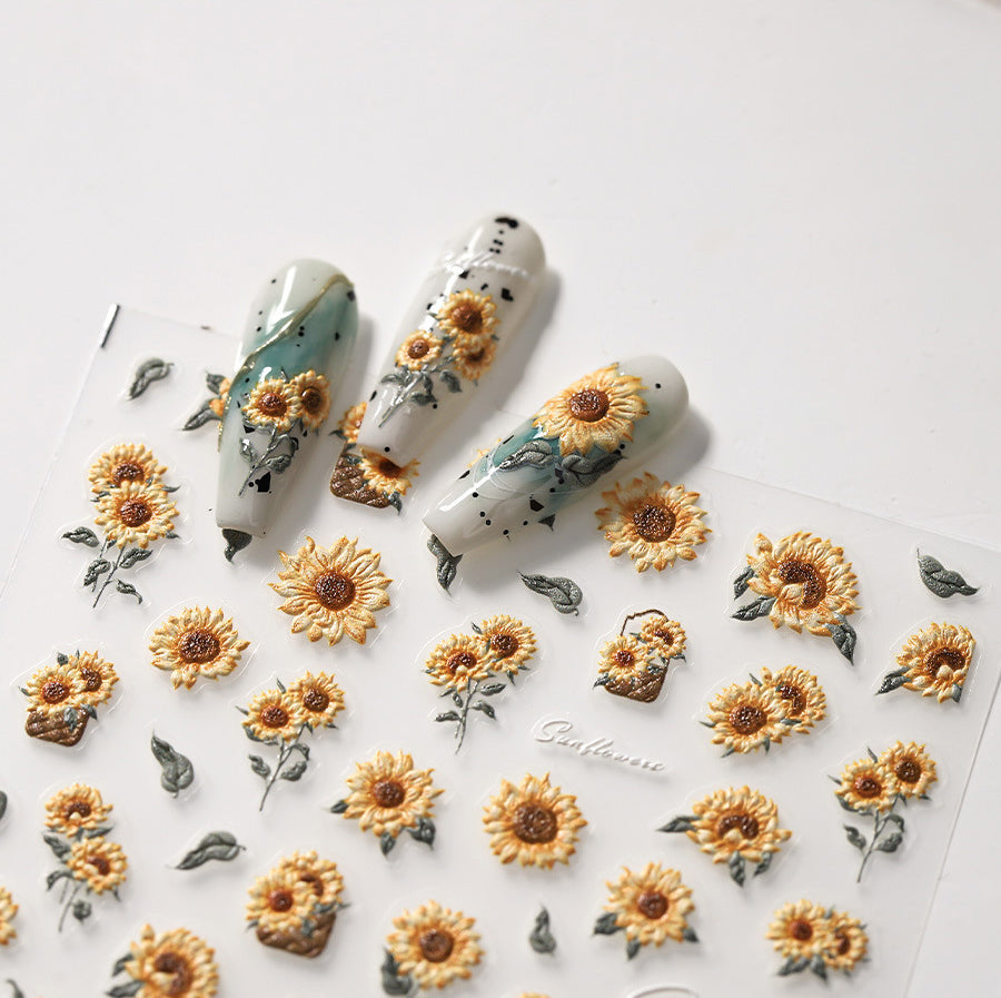 LuLuFun Studio Sunflower Nail Deco Stickers – Ultra-Thin DIY Nail Art