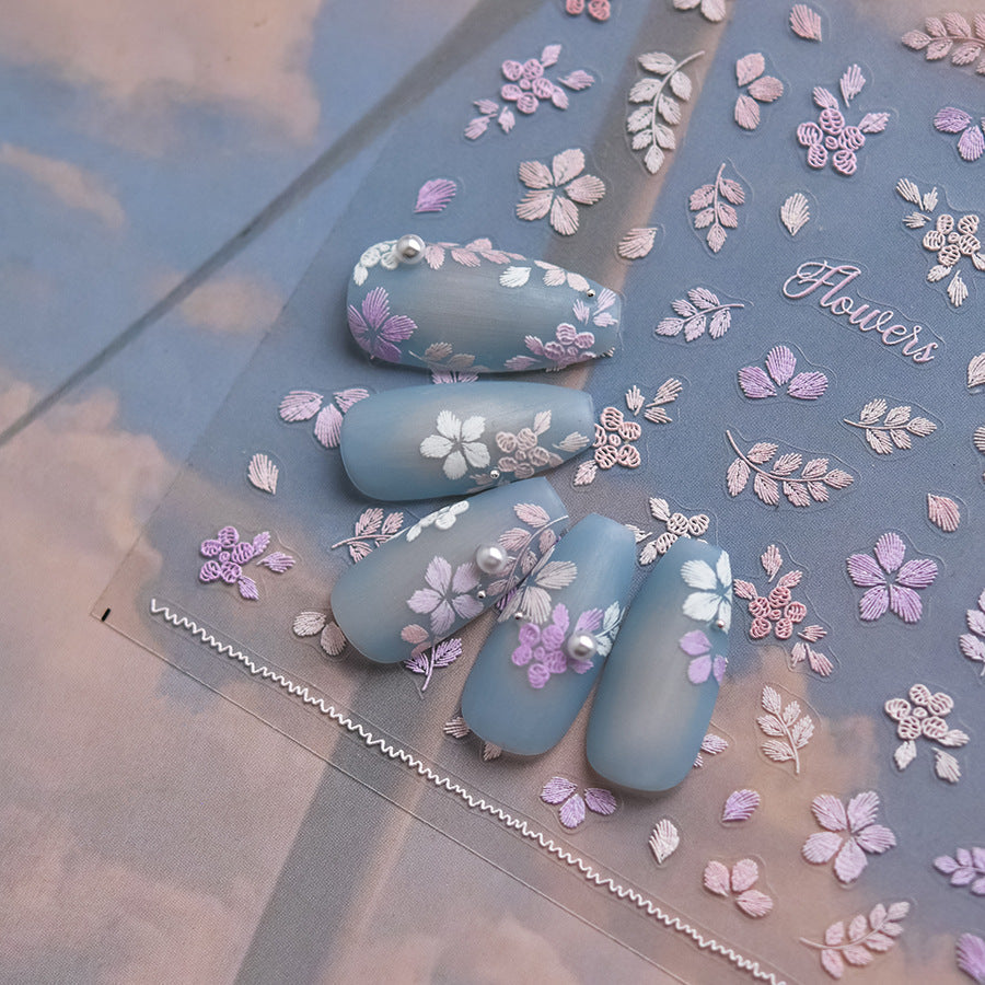LuLuFun Studio Embroidery Plant Nail Deco Stickers - Floral Nail Art