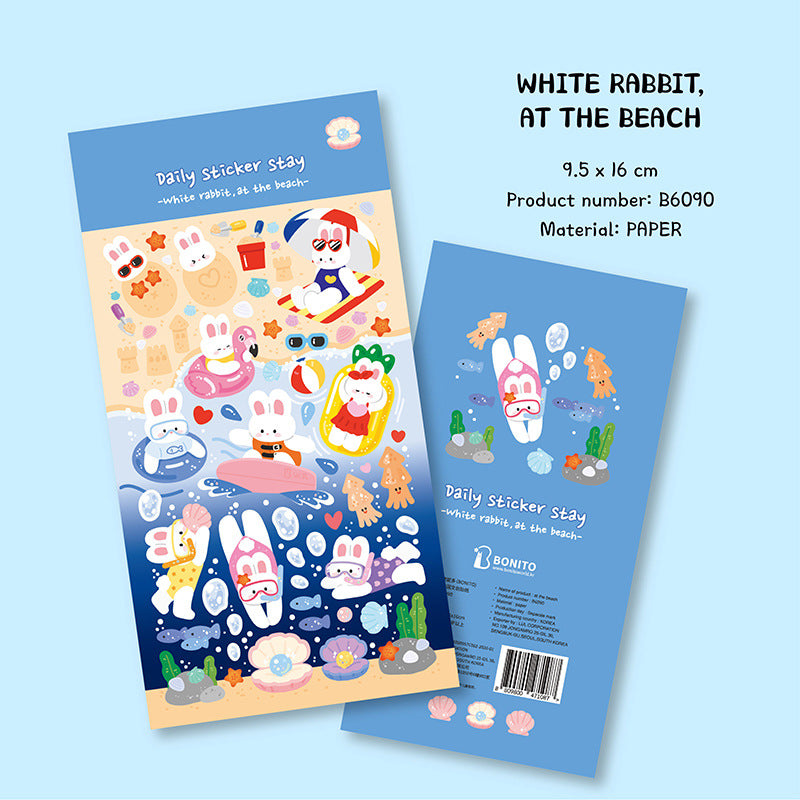 White Rabbit At The Beach Decorative Sticker Sheet by LuLuFun Studio