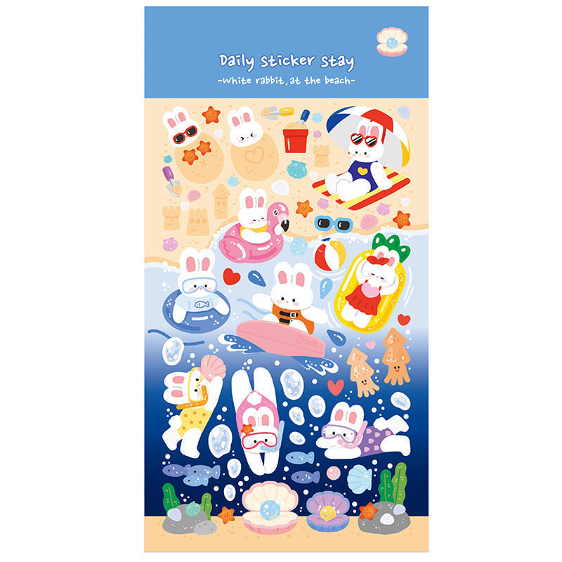 White Rabbit At The Beach Decorative Sticker Sheet by LuLuFun Studio