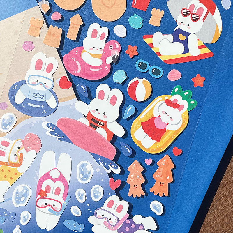 White Rabbit At The Beach Decorative Sticker Sheet by LuLuFun Studio
