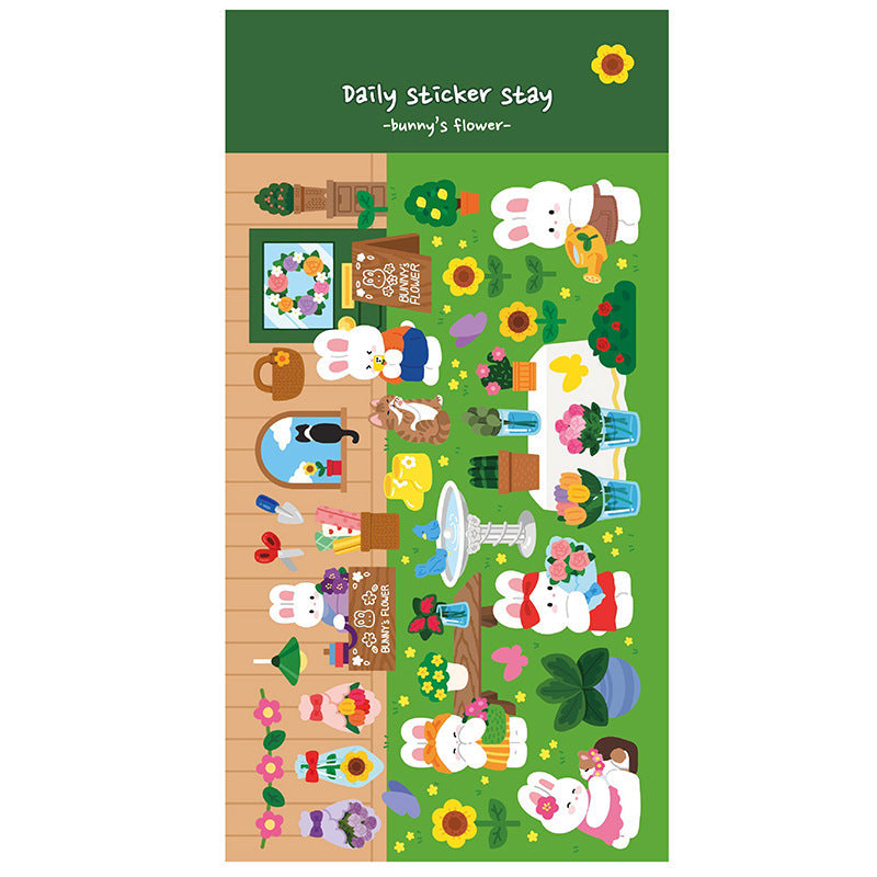 Floral Bunny Decorative Sticker Sheet by LuLuFun Studio – 9.5x16cm