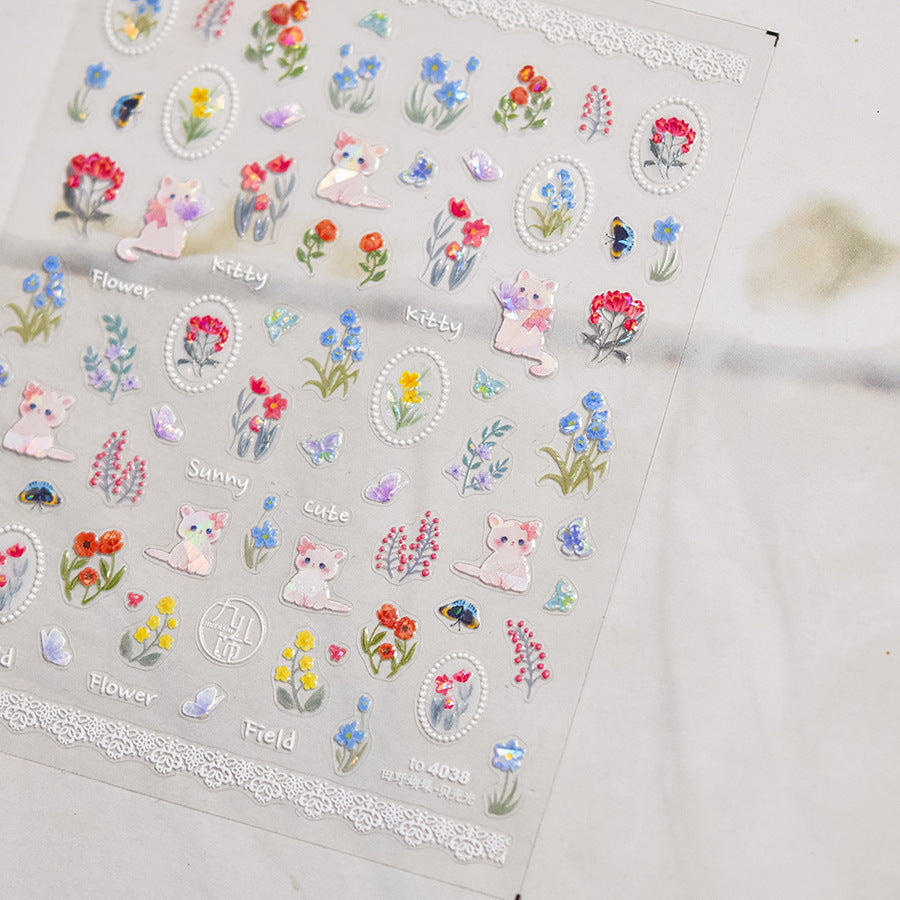 LuLuFun Studio Kitty Garden Nail Deco Stickers – DIY Manicure Decals