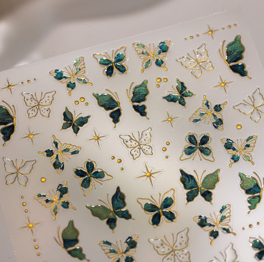 LuLuFun Studio Vintage Green Butterfly Nail Deco Stickers - 1 Sheet