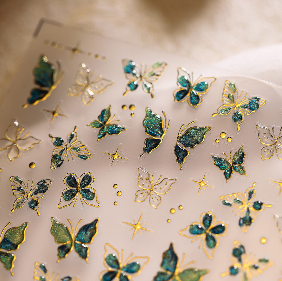 LuLuFun Studio Vintage Green Butterfly Nail Deco Stickers - 1 Sheet